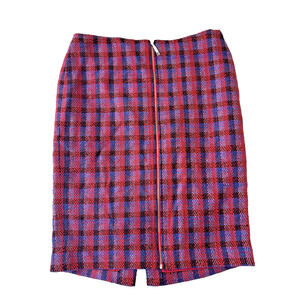 Doncaster Women's 12 Red Plaid Print 100% Silk Skirt Office Siren Secretary Poet